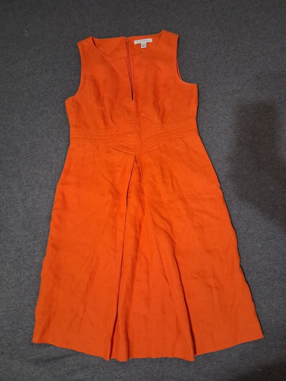 Banana Republic Linen Dress 4 orange Sleeveless V-Neck Pocket Empire Waist